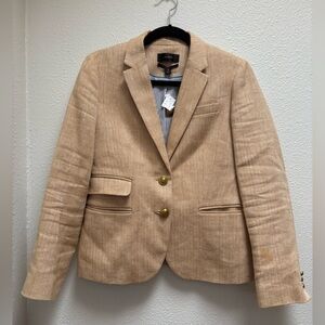NWT J.Crew Dalton Tan Herringbone Cotton-Linen Gold Button Blazer Size 6